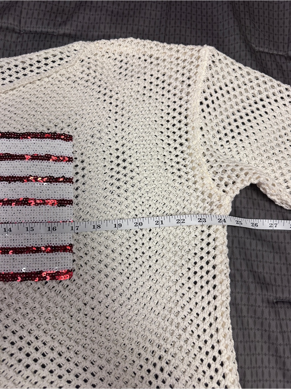 BiBi Cream Open-Knit Sweater with Navy & Red Sequin Flag - Picture 6 of 8